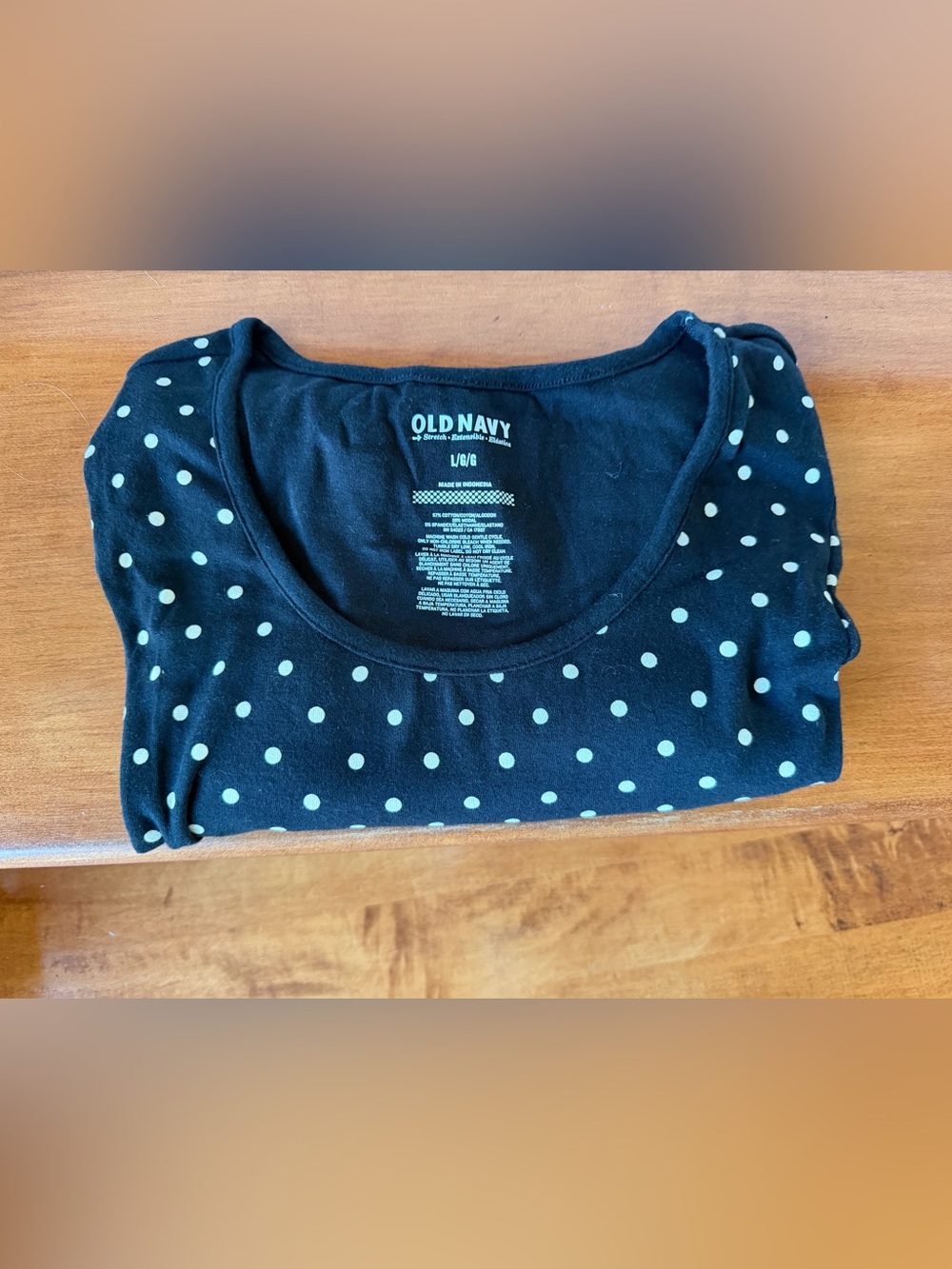 Old Navy Black Long Sleeve Scoop Neck Top with White Polka Dots